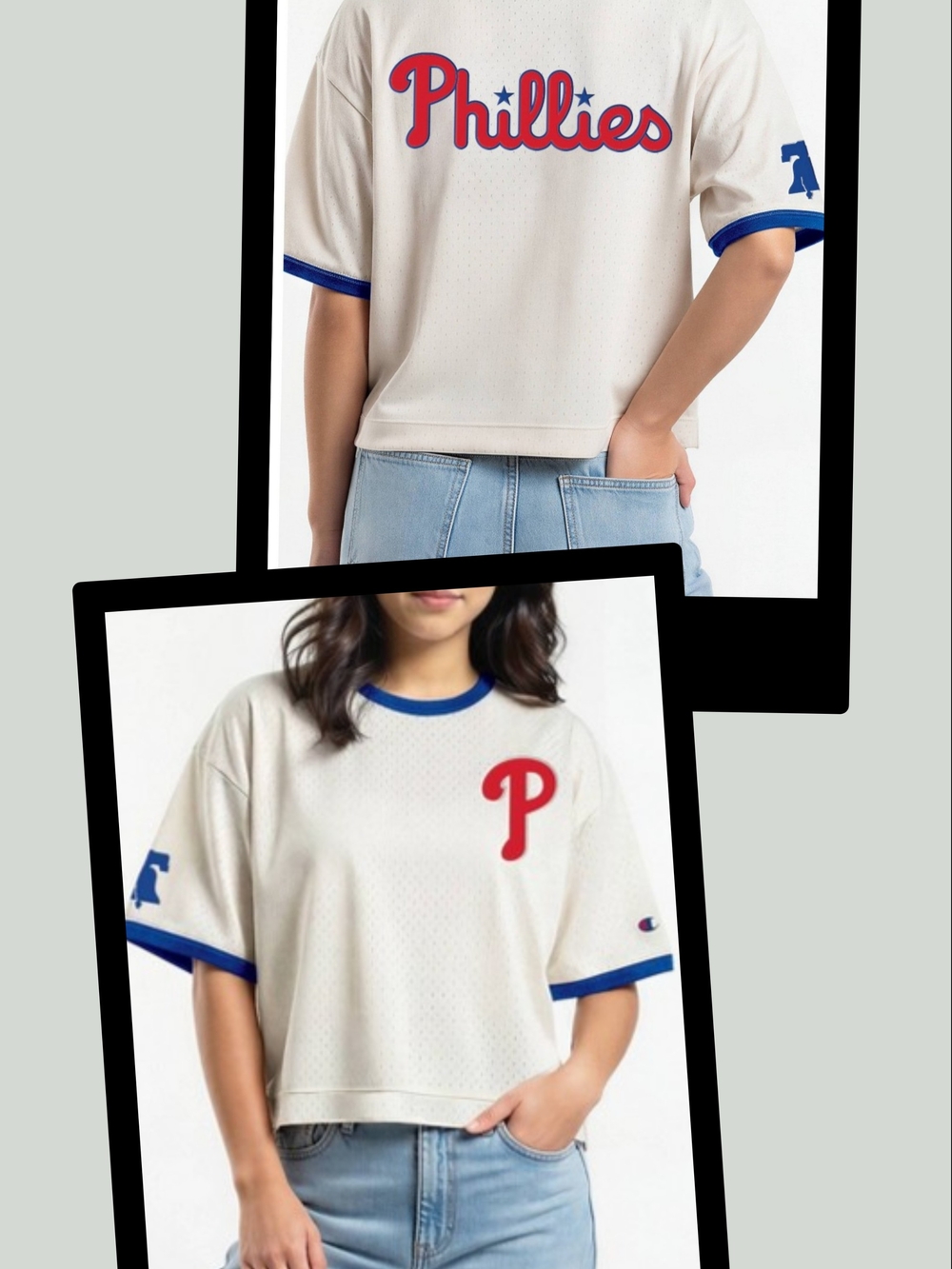 MLB PHILLIES Crop Mesh Jersey, Blue Trim, Appliques, Licensed NWT, Women S
